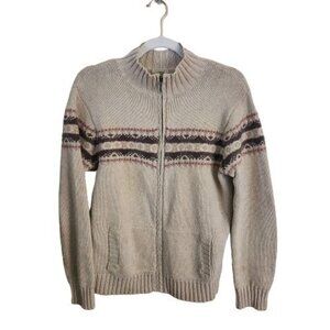 L.L. Bean Vintage Full Zip FairIsle Neutral Cardigan Sweater Size L